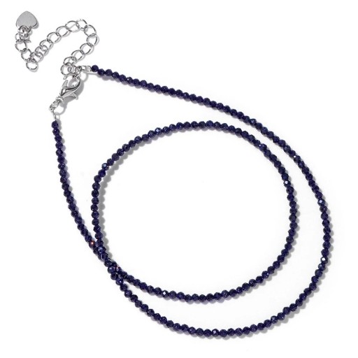 Necklace made of blue sandstone beads 2 mm length 40 cm adjustable dark blue chain in silver colour zinc alloy For women and men