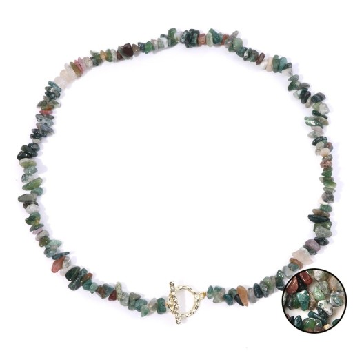 Necklace made of Indian agate length 45 cm adjustable multicoloured gemstones gold-coloured chain ring clasp zinc alloy For Women