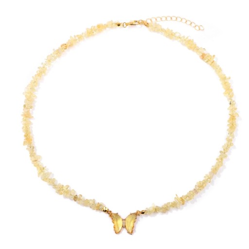 Necklace with Butterfly and Citrine Pendant 22 x 17 mm Yellow Stones Chain in Gold Colour Zinc Alloy For Parties Weddings or as a Gift