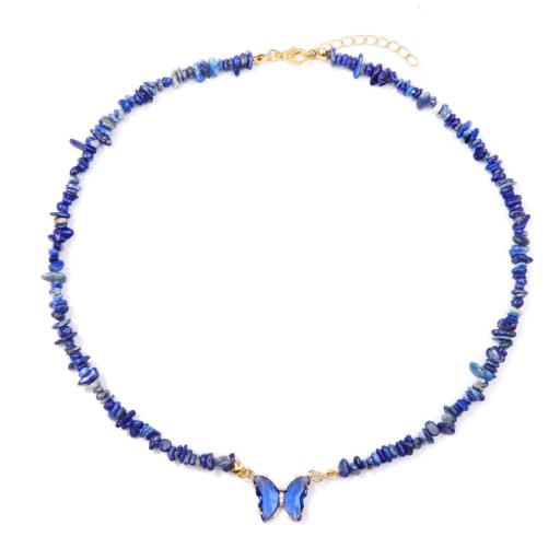 Necklace with Butterfly and Lapis Lazuli Pendant 22 x 17 mm Dark Blue Stones Chain in Gold Colour Zinc Alloy For Parties and as a Gift