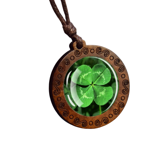 Necklace with Clover Pendant 44–83 cm Wooden Pendant Green Luck Motif on Cord for Everyday Wear