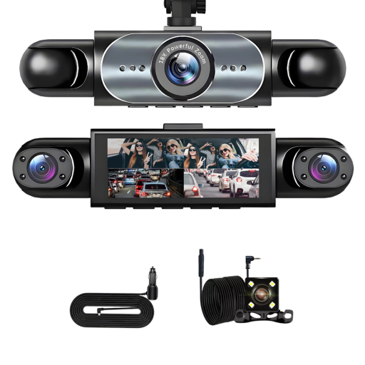 Négycsatornás fedélzeti kamera autóhoz GMAIPOP 1920P + 720P + 720P + 480P 3,5" IPS kijelzővel, G-érzékelővel és 360°-os forgatással, fekete