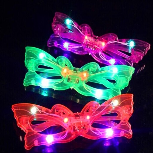 Neon LED-briller sommerfugl 12 stk.