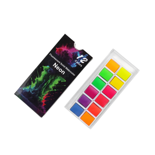 Neonové akvarelové barvy 12 barev pevná sada 8 ml fluorescenční svítivé odstíny na skicování malbu a ilustraci v cestovní paletce