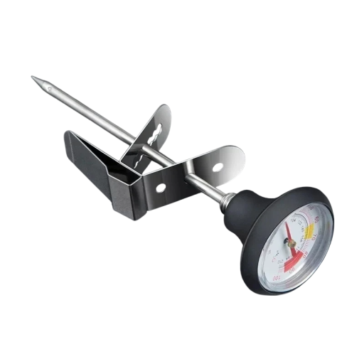Nerezová teplotná sonda na kávu 0–100 °C z nerezovej ocele s kruhovou stupnicou a sponou Dĺžka 13,5 cm Priemer sondy 4 mm Presné meranie