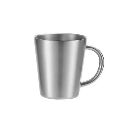 Nerezový hrnček s uchom 400 ml z nerezovej ocele strieborný na kávu čaj domácnosť kancelária cestovanie opakovane použiteľný