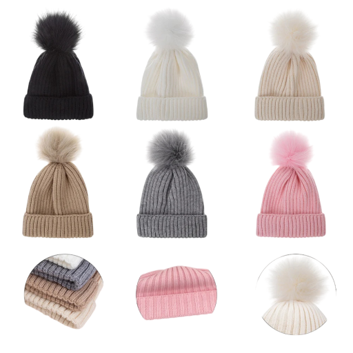 Neulottu lasten pipo 1-3 vuotta Päänympärys jopa 60 cm Ribattu joustava Iso pomponi Polyesteri Talvipipo vauvoille