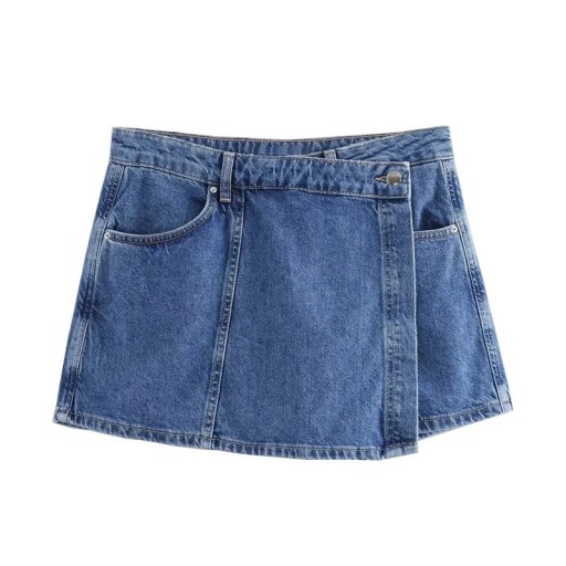 Niebieska krótka spódniczka jeansowa o asymetrycznym kroju Letnia damska spódniczka jeansowa mini Stylowa odzież uliczna Moda codzienna