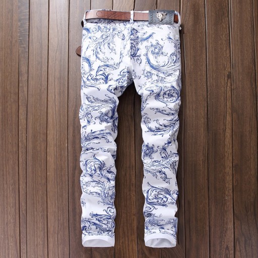 Niebiesko-białe dżinsy męskie o ciekawym designie