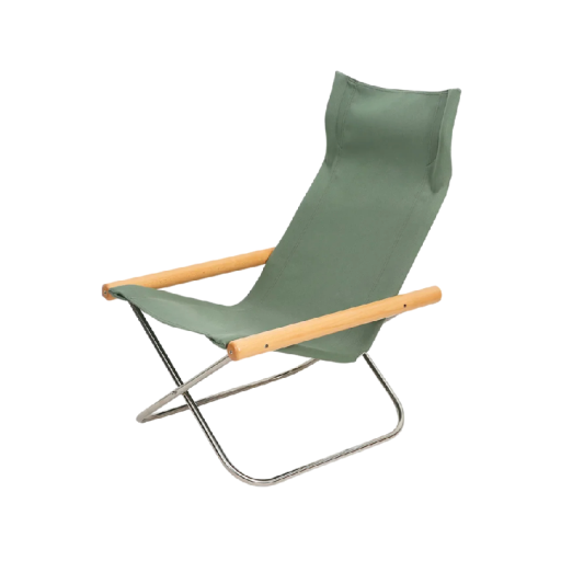 Niedriges Stoffliegestuhl mit Holzgriffen und klappbarem Rahmen Grundfläche 54 x 60 cm Sitzhöhe 33 cm Metallkonstruktion Für Garten, Terrasse und Strand