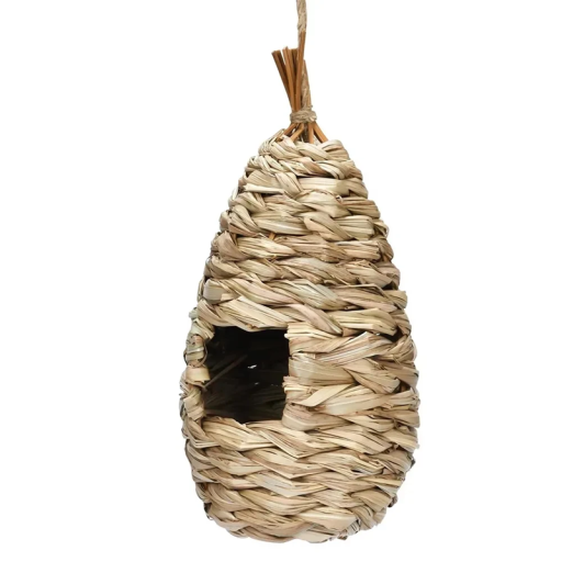 Ninho de pássaros trançado à mão em erva de hibisco 24 x 11 cm Abrigo natural para pássaros Casa decorativa para gaiola ou varanda
