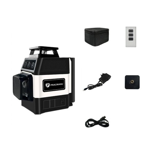 Nível a Laser PRACMANU 12 Linhas 3D 360° Feixe Verde Auto-Nivelante com Controlo Remoto Carregamento USB-C Mini Design Compacto