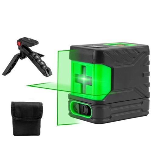 Nivelă laser HILDA cu 2 linii, fascicul verde, autonivelare, proiecție încrucișată precisă, mini trepied și geantă de transport
