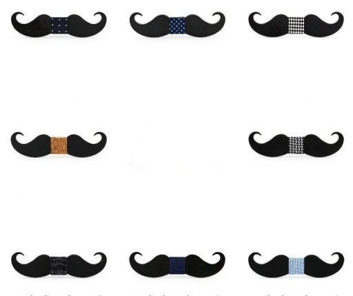 Nœud papillon en bois en forme de moustache J647