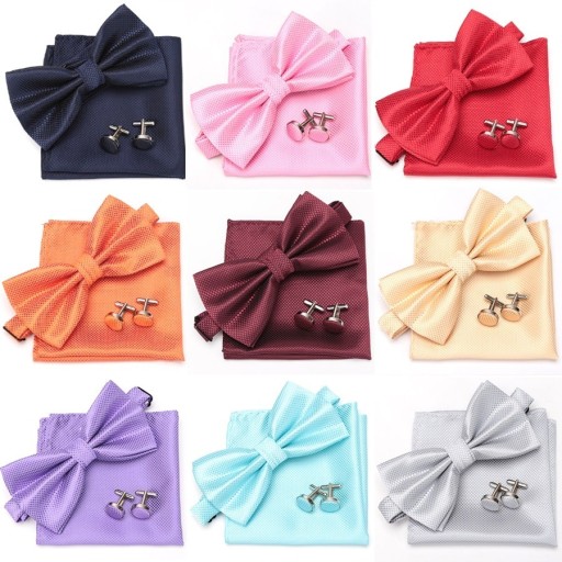 Nœud papillon pour homme, poche et boutons de manchette