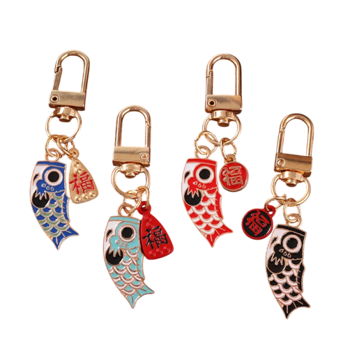 Nøglevedhæng 1,2 x 7 cm Metallegeme Japansk Koi Fisk Talisman for Held Metal Nøglevedhæng Taske Rygsæk