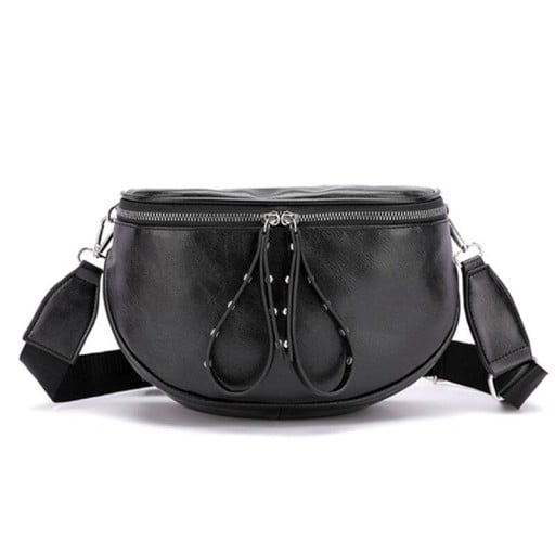 Női crossbody táska félhold alakú Felső cipzár hosszú pántokkal Széles textilpánt Fényes PU bőr 24 x 18 x 11 cm A városba