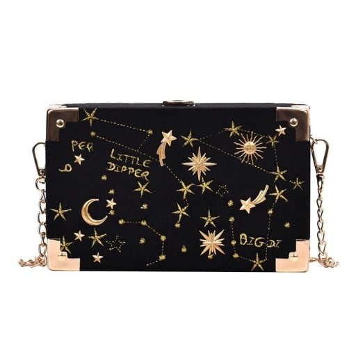 Női crossbody táska kufrik formájában Arany hímzés csillagokkal és csillagképekkel Fém sarkak Láncos pánt PU bőr és poliészter 19 x 12 x 5 cm