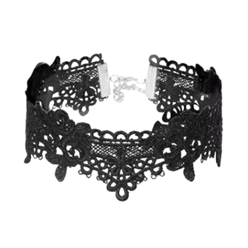 Női csipkés choker kapoccsal 32 + 5 cm nyaklánc fekete csipke széles kiegészítő mindennapi viselethez és társadalmi eseményekhez