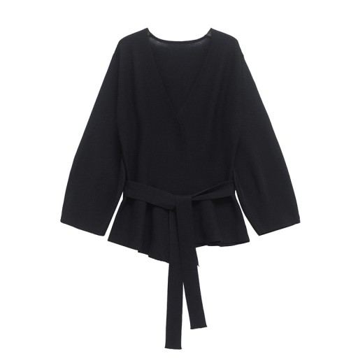 Női elegáns zakó övvel, amely megkötésre szolgál Egyszínű zakó V-kivágással minden alkalomra