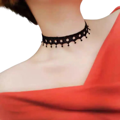 Női fekete csipke choker dekoratív mintával és rozsdamentes acél záróelemmel elegáns kiegészítő különböző öltözetekhez