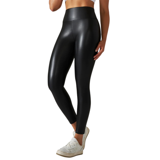 Női fekete műbőr leggings Fényes, magas derekú leggings Szexi, elegáns műbőr leggings bulikra és hétköznapokra.