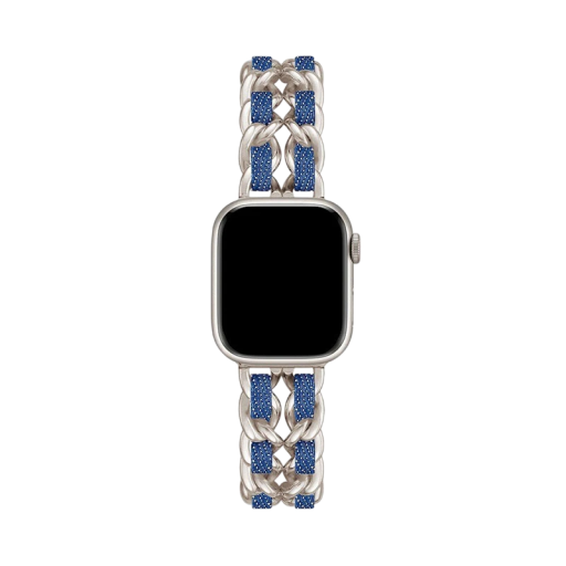 Női fém kék denim óraszíj Apple Watch 38 mm 40 mm 41 mm, kompatibilis az 1-es, 2-es, 3-as, 4-es, 5-ös, 6-os, 7-es, 8-as, 9-es és SE sorozattal