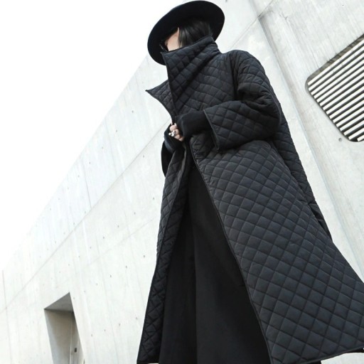 Női hosszú téli kabát fekete