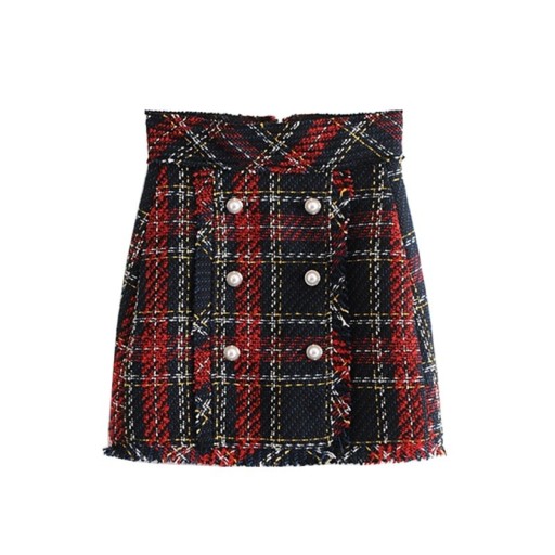 Női kockás mini szoknya gombokkal