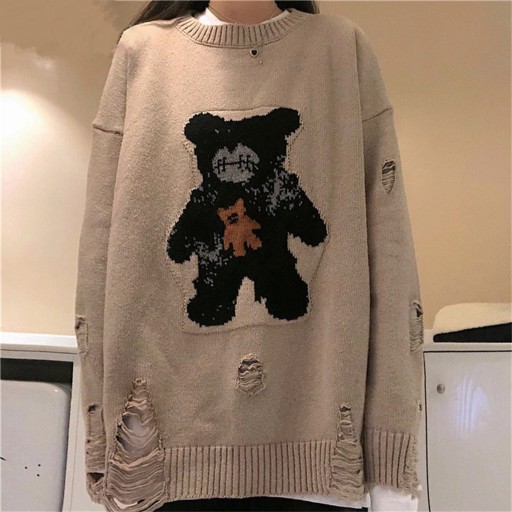 Női nagyméretű pulóver medvével