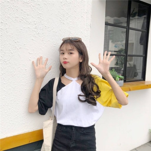 Női póló színes ujjú