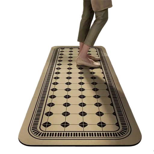 Non-Slip Rug 50 x 80 cm Kitchen Mat Tile Retro Pattern Bathroom Living Room Mat Absorbent Rug Decoration