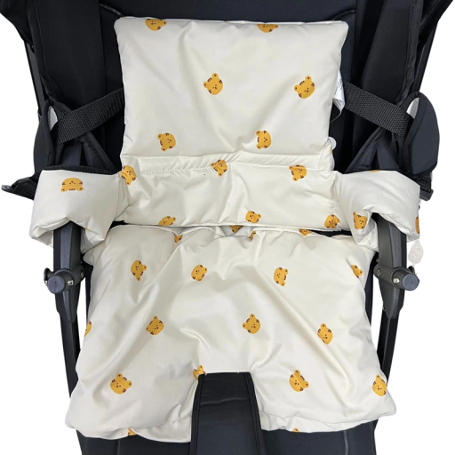 Non-Slip Stroller Cushion 40 x 24 x 1 cm and Backrest 35 x 24 x 1 cm Nylon with PP Cotton Tiger Design For Sitting and Transporting
