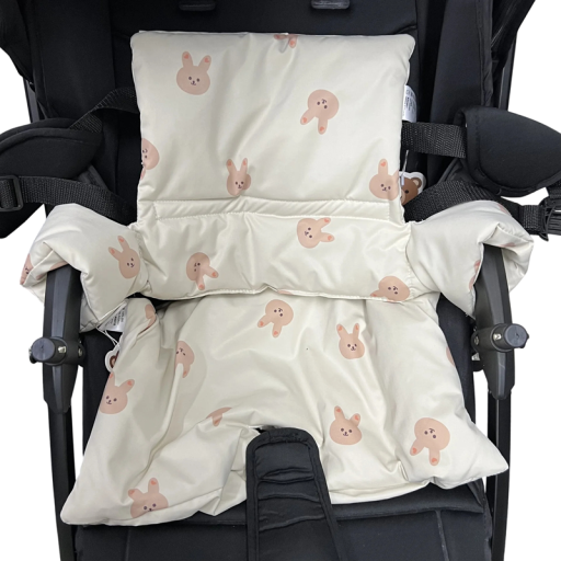 Non-Slip Stroller Cushion Set Seat 40 x 24 x 1 cm and Backrest 35 x 24 x 1 cm Nylon with PP Cotton Bunny Design For Sitting and Transporting
