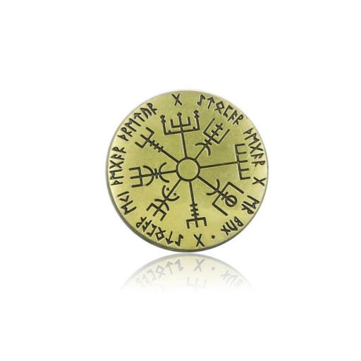 Nordische Wikinger-Münze, Gedenkmünze mit Wikinger-Motiv, Sammelmünze mit Runen und Kunststoffhülle, 4 cm