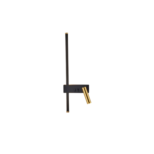 Nowoczesna Lampa Ścienna Obrotowa Z Oświetleniem Czytelniczym 350° Rotacja 90° Nachylenie 50 x 1,6 cm Czarna Złote Detale Ciepłe Białe Światło 2700-3500K Do Sypialni