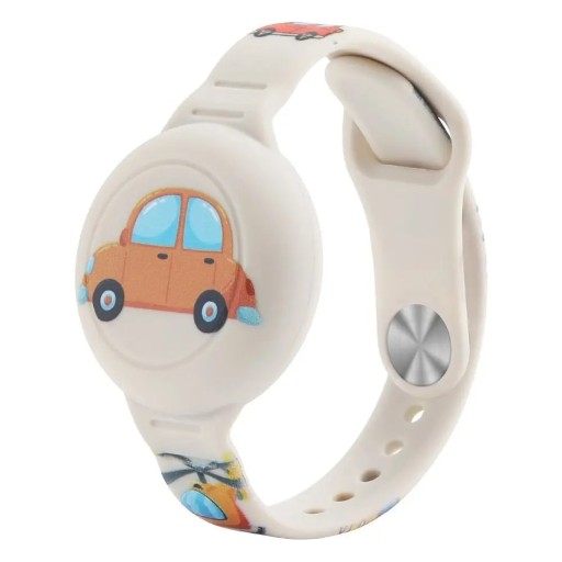 Nowy wodoodporny silikonowy pasek do Apple AirTag dziecięcy uchwyt na nadgarstek etui na zegarek białe z motywem samochodu Nowy wodoodporny silikonowy pasek do Apple AirTag dziecięcy uchwyt na nadgarstek etui na zegarek białe z motywem samochodu