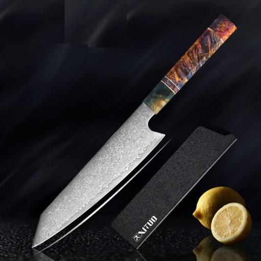 Nóż Kiritsuke wykonany ze stali damasceńskiej