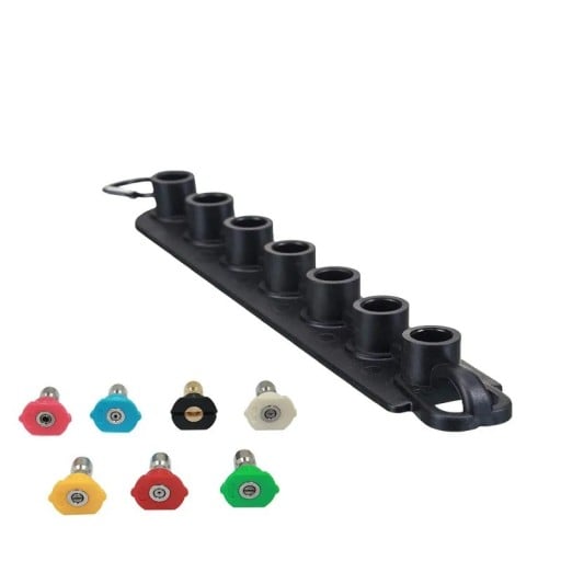 Nozzle Holder for High-Pressure Cleaner 7 Positions + 7 Quick-Connect Nozzles Plastic Metal Multicoloured for Washing and Cleaning Surfaces
