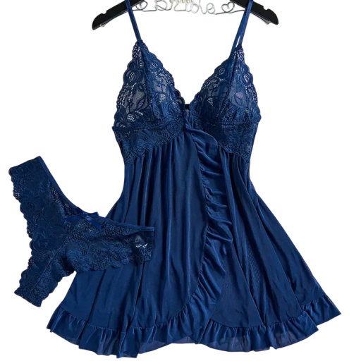 Nuisette sexy d'été pour femmes avec dentelle Lingerie transparente avec décolleté en V Pyjama doux en polyester incluant un string Différentes couleurs