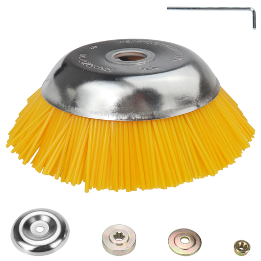 Nylon Rotating Weeding Brush 195 x 60 mm Hole 25 mm Yellow for Cleaning Paving from Moss and Cement Residue