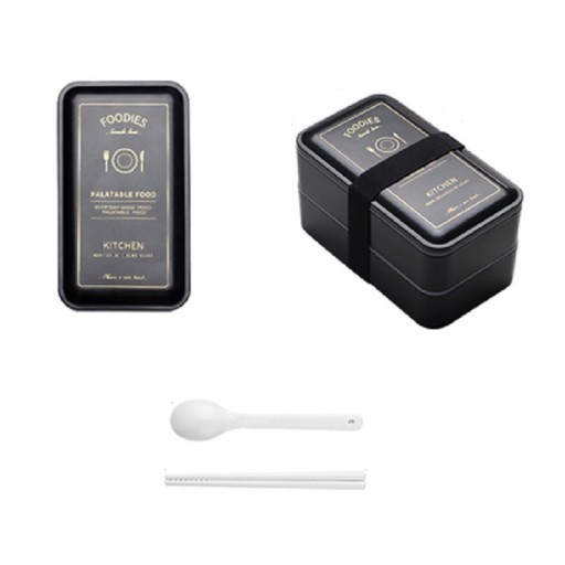 Obědový box s příborem dvoupatrový