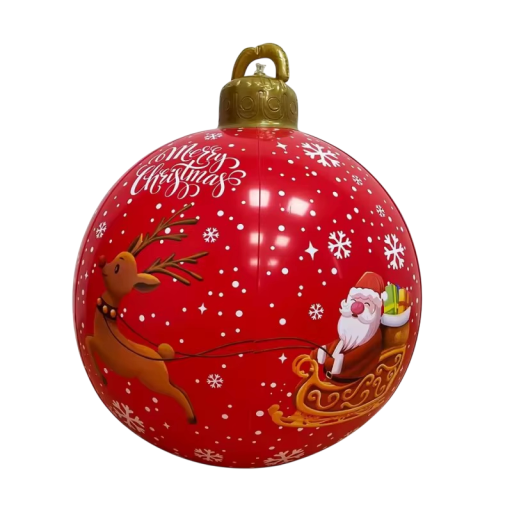 Obiect decorativ de Crăciun gonflabil uriaș 60 x 80 cm Bilă cu imprimeu cu Moș Crăciun pe sanie Ornament suspendat pentru decorul de iarnă
