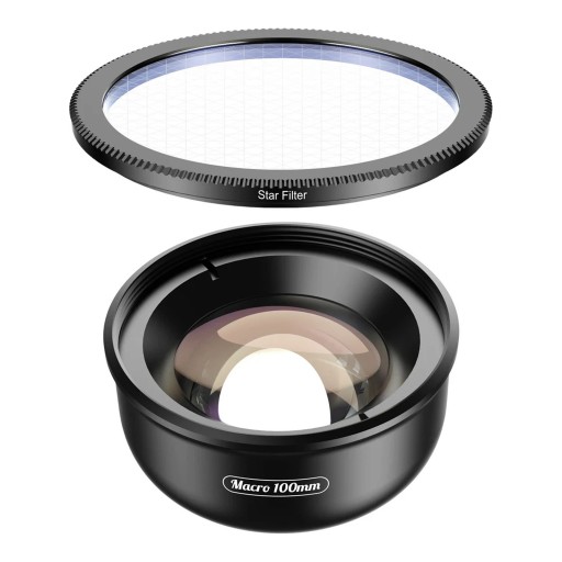 Objectif macro pour mobile 100 mm avec filtre étoilé 37 mm et clip universel Noir Pour des photos détaillées de bijoux, de lumières et de la nature