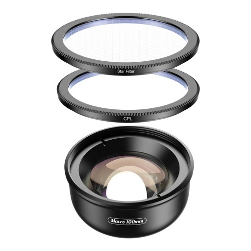 Objectif macro pour mobile 100 mm avec filtre polarisant CPL et filtre étoilé 37 mm avec clip Noir Pour des photos détaillées de bijoux