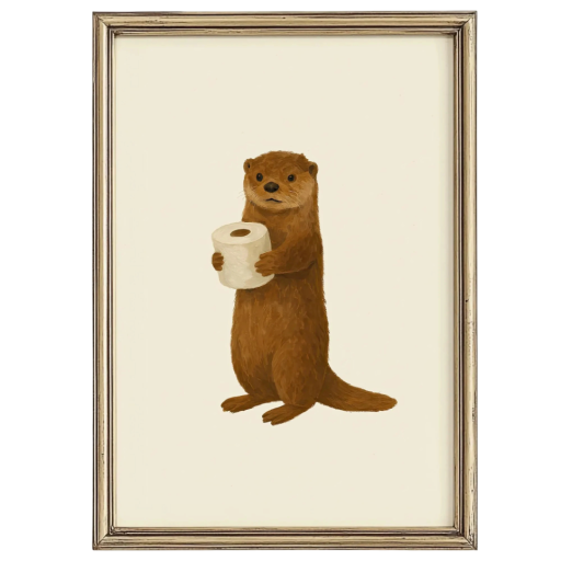 Obraz pe perete vidră cu hârtie igienică 20 x 30 cm print pe pânză postere pe perete maro fără ramă decorare pentru baie