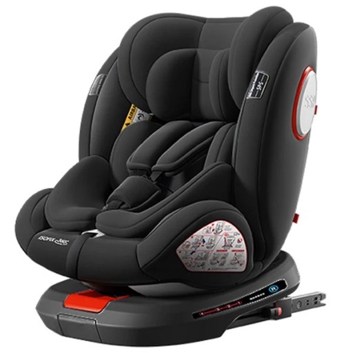 Obrotowy fotelik samochodowy dla dzieci 360 stopni 0 do 36 kg ISOFIX i nóżka podpierająca pięciopunktowe pasy boczna ochrona regulowana podpora głowy szaro-czarny