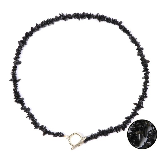 Obsidian-Halskette 45 cm verstellbar schwarze Steine Kette in Goldfarbe mit Ringverschluss aus Zinklegierung Für Partys und den Alltag