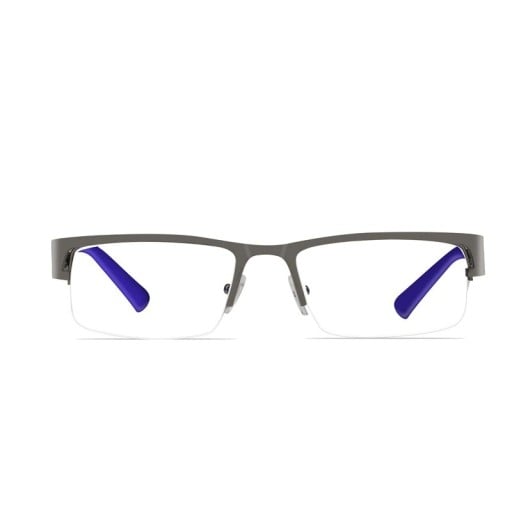 Ochelari anti-lumină albastră pentru computer și telefon Rame semi-încadrate din metal gri Laterale negre Suporturi nazale pe brațe