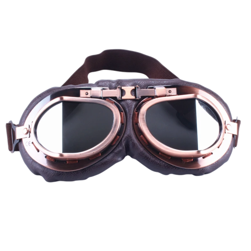 Ochelari de protecție pentru motocicletă retro maro, 18 x 9 cm, ramă din piele ecologică și ABS, lentile argintii din PC, găuri de ventilație, cască